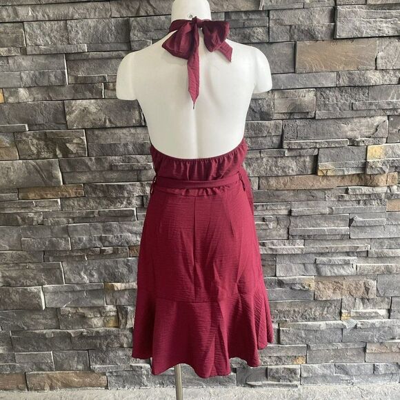 Shein Red Dress Wrap Halter‎ Neck Tie Waist XS - Picture 3 of 4